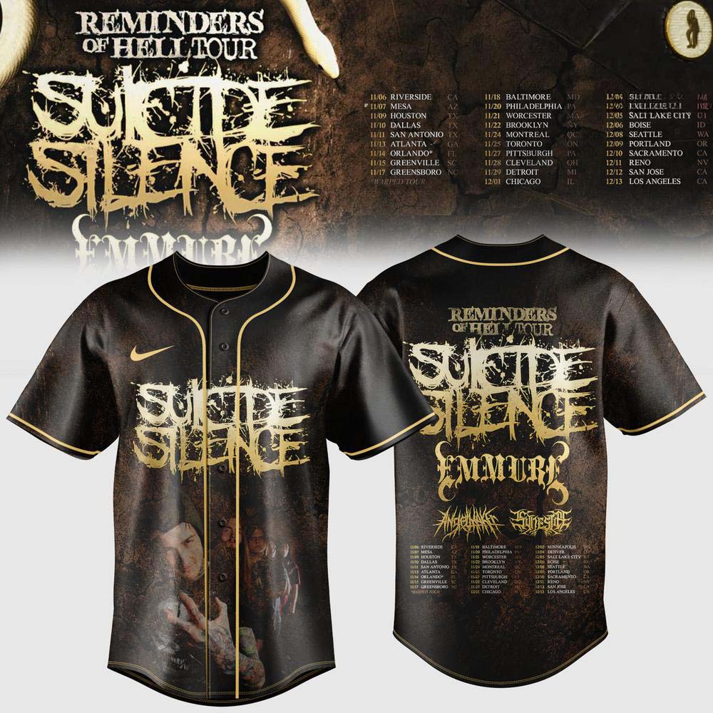 Suicide Silence Reminders of Hell Tour 2026 Black Baseball Jersey