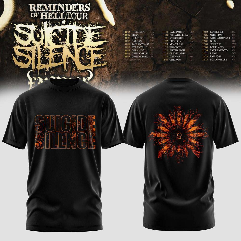 Suicide Silence Black Fire Graphic T Shirt Reminders of Hell Tour 2026