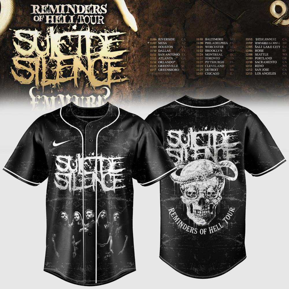 Black Graphic Baseball Jersey - Suicide Silence Reminders of Hell Tour 2026