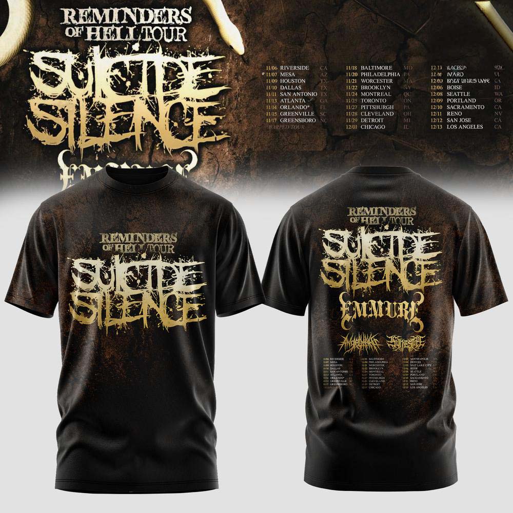 Suicide Silence Reminders of Hell Tour 2026 Black Graphic T-Shirt