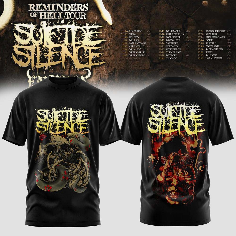 Black Mask Graphic T Shirt - Suicide Silence Reminders of Hell Tour 2026