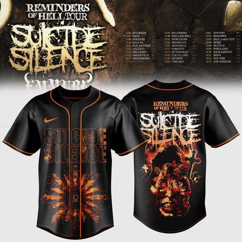 Suicide Silence Reminders of Hell Tour 2026 Baseball Jersey - Black Orange