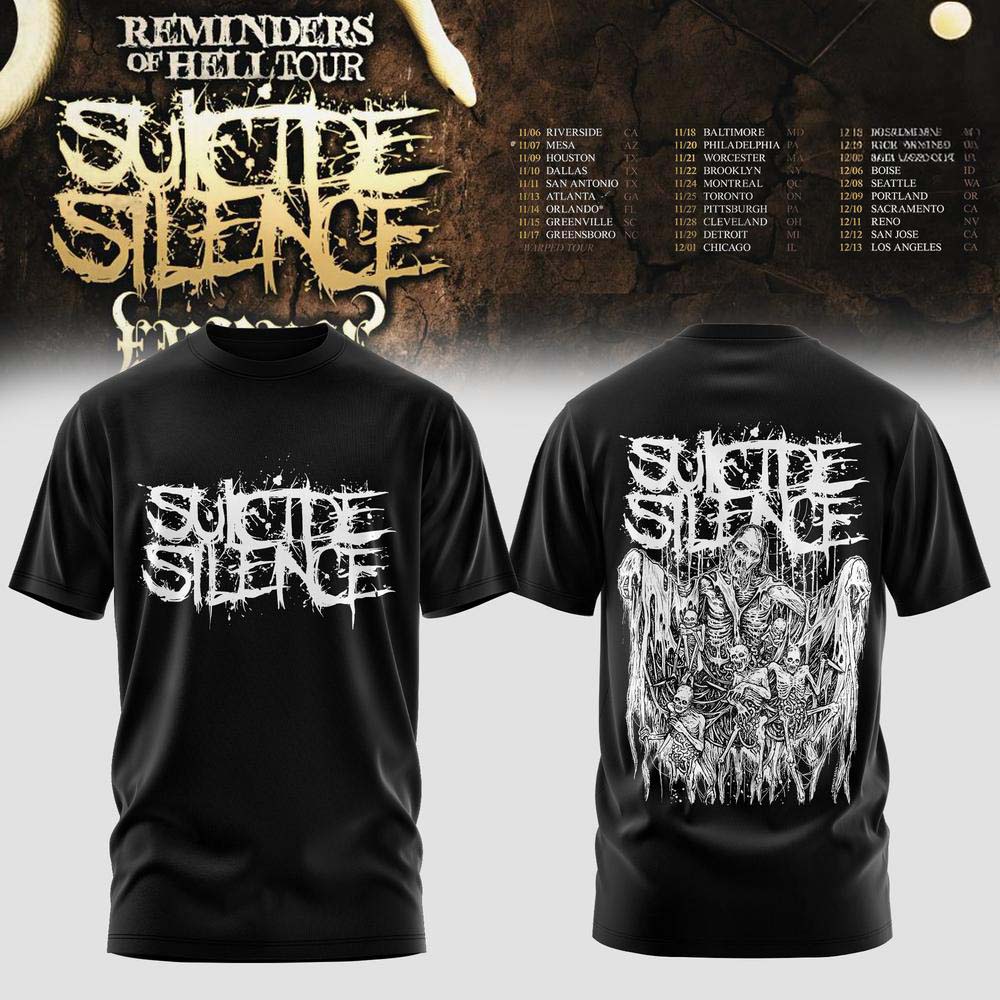 Suicide Silence Reminders of Hell Tour 2026 Black Skull T Shirt