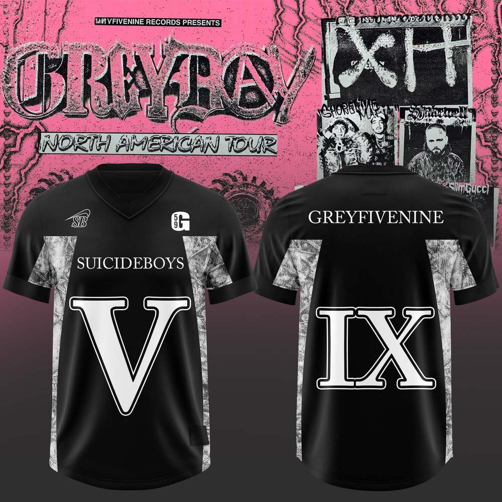 Suicideboys Grey Day Tour 2026 Black White Skull Football Jersey 2 - Unicasport Suicideboys Grey Day Tour 2026 Black White Skull Football Jersey