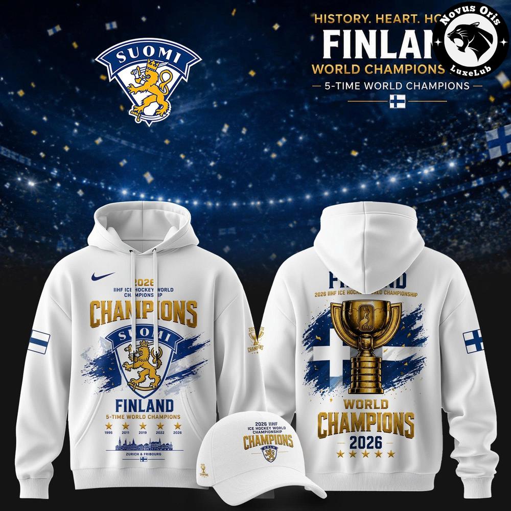 Suomi Finland 5 Time Ice Hockey World Champions 2026 Hoodie