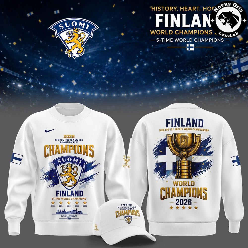 Suomi Finland 5 Time Ice Hockey World Champions 2026 Sweatshirt 1 - Unicasport Suomi Finland 5 Time Ice Hockey World Champions 2026 Sweatshirt