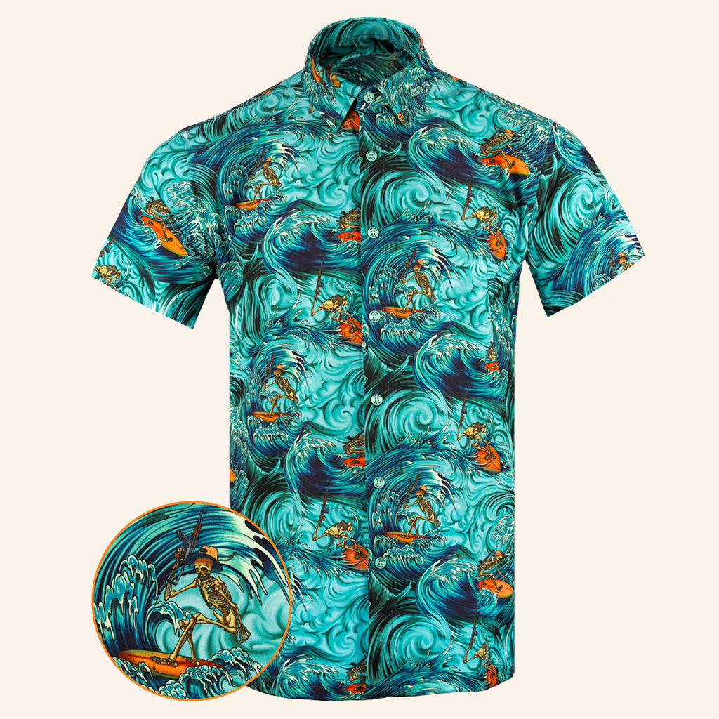 Surfs Up Teal Button Down Shirt Tactical Shirt Hawaii Style Birthday Gift For Husband