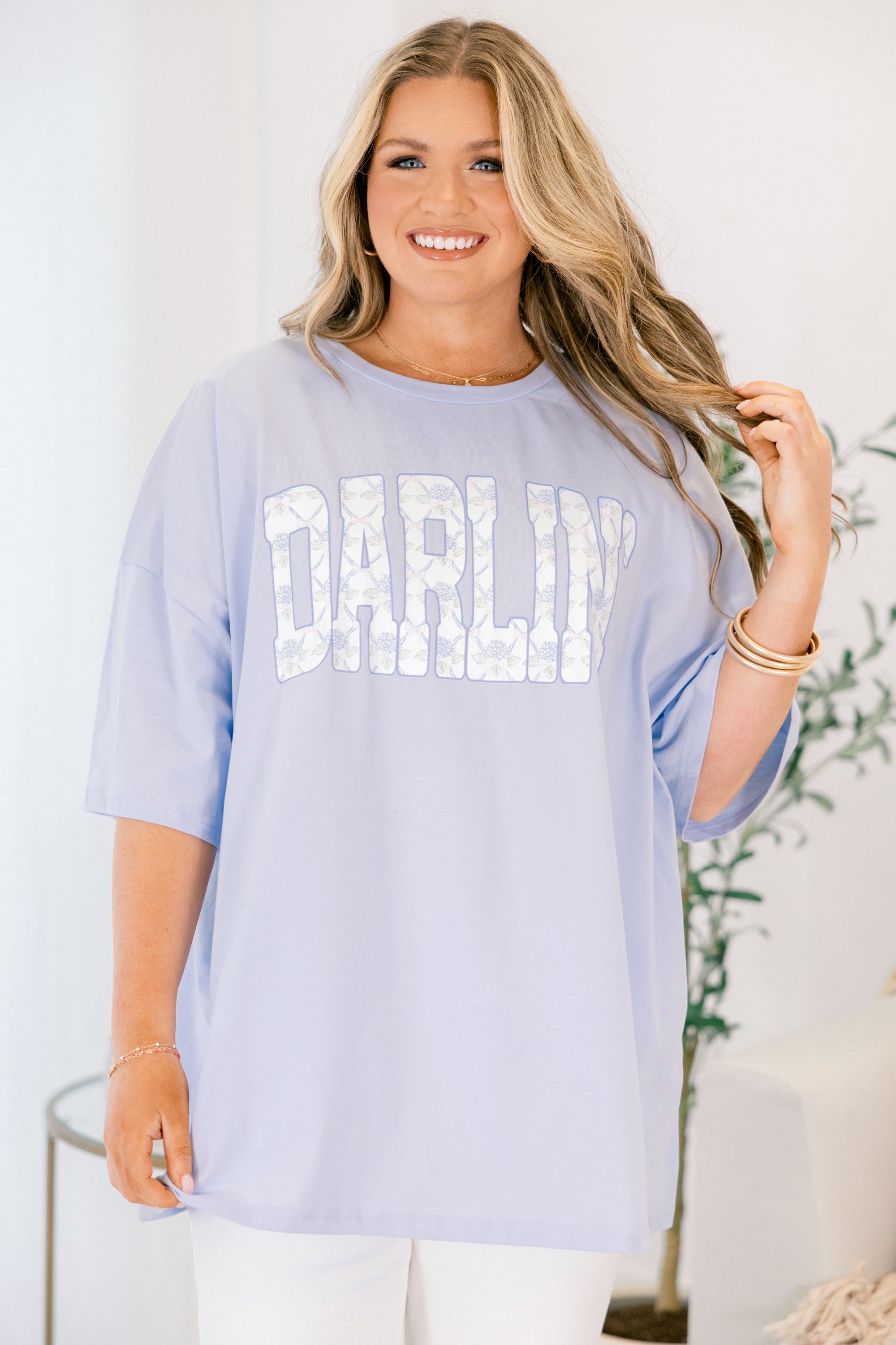 Sweet Darlin Boyfriend Tee, Ash Blue