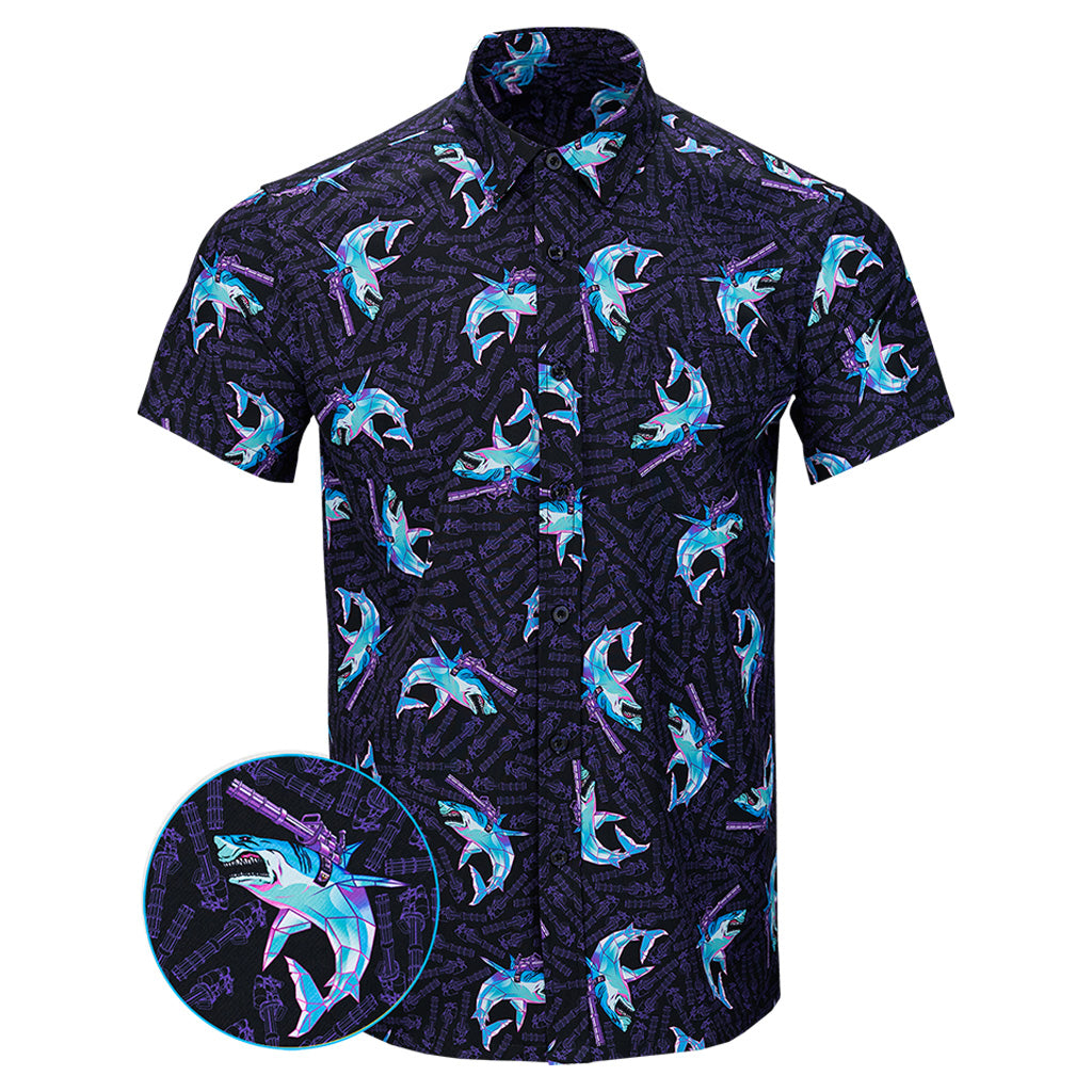 Synth Shark Black Button Down Shirt Tactical Shirt Hawaii Style Birthday Present For Husband