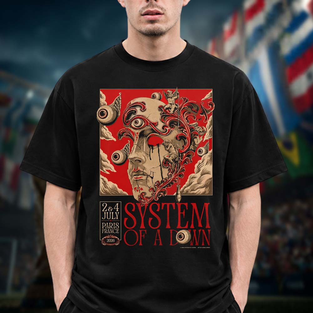 System Of A Down Limited Concert Poster T Shirt Paris France European And UK Stadium Tour 2026 On July 2 4 2026 Unisex T Shirt