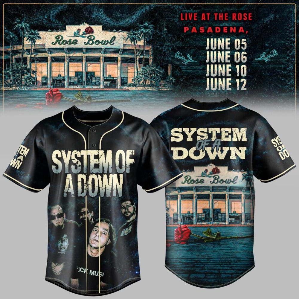 System Of A Down Rose Bowl Pasadena June 05 06 10 12 2027 Band Photo Baseball Jersey Merch