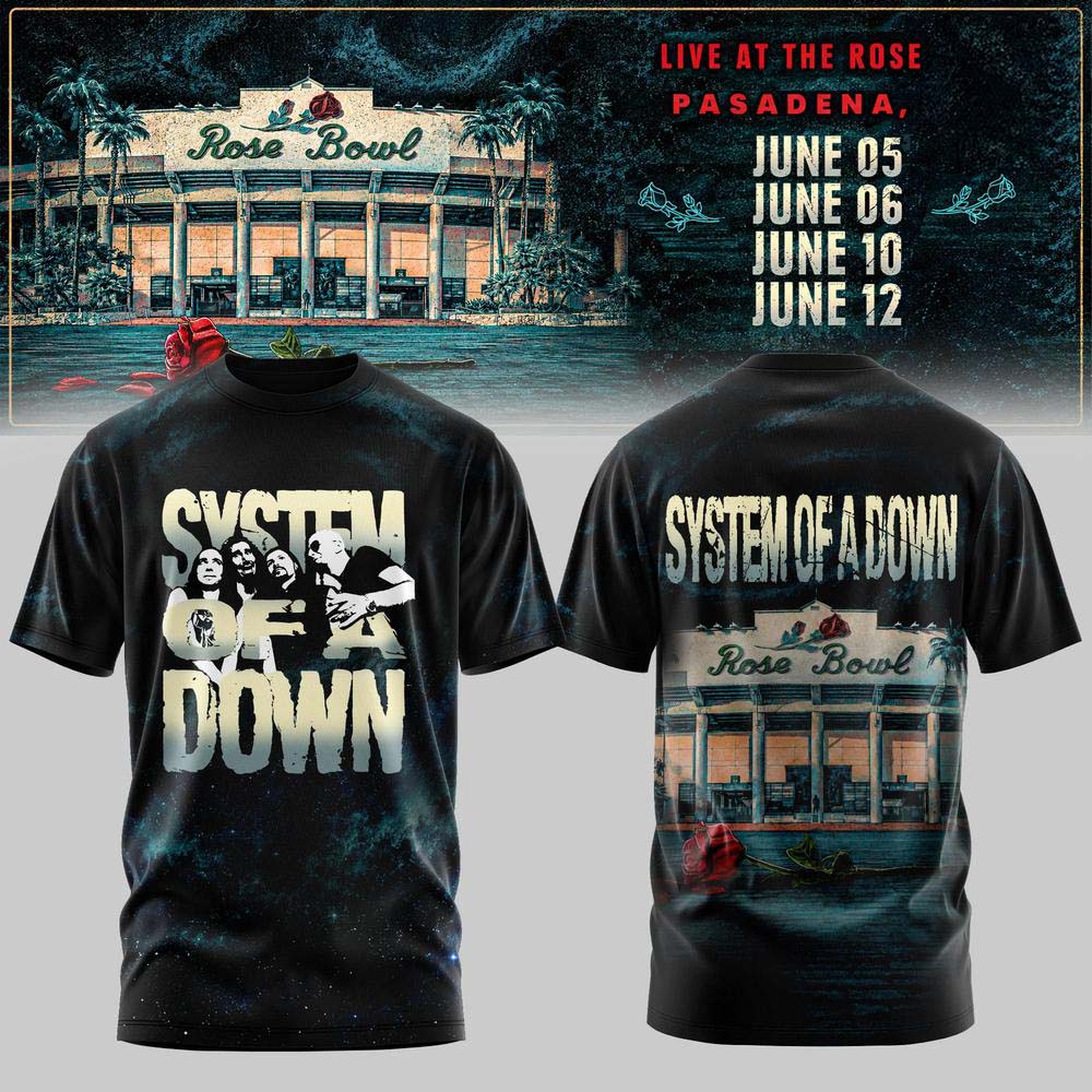 System Of A Down Rose Bowl Pasadena June 05 06 10 12 2027 Band Photo T Shirt Merch