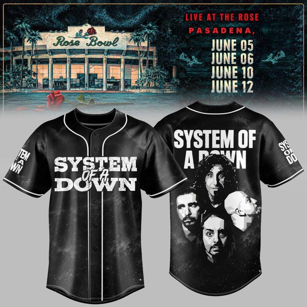 System Of A Down Rose Bowl Pasadena June 05 06 10 12 2027 Portrait Baseball Jersey Merch
