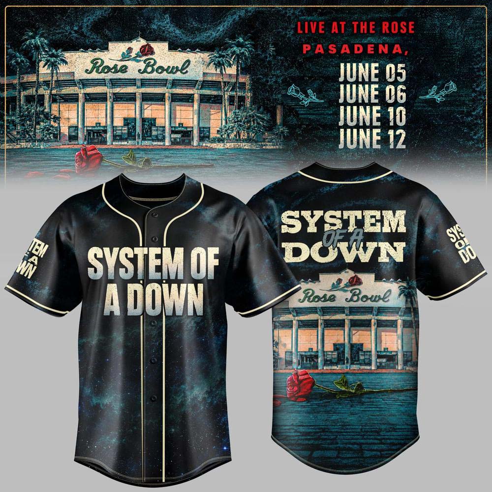 System Of A Down Rose Bowl Pasadena June 05 06 10 12 2027 Vintage Baseball Jersey Merch