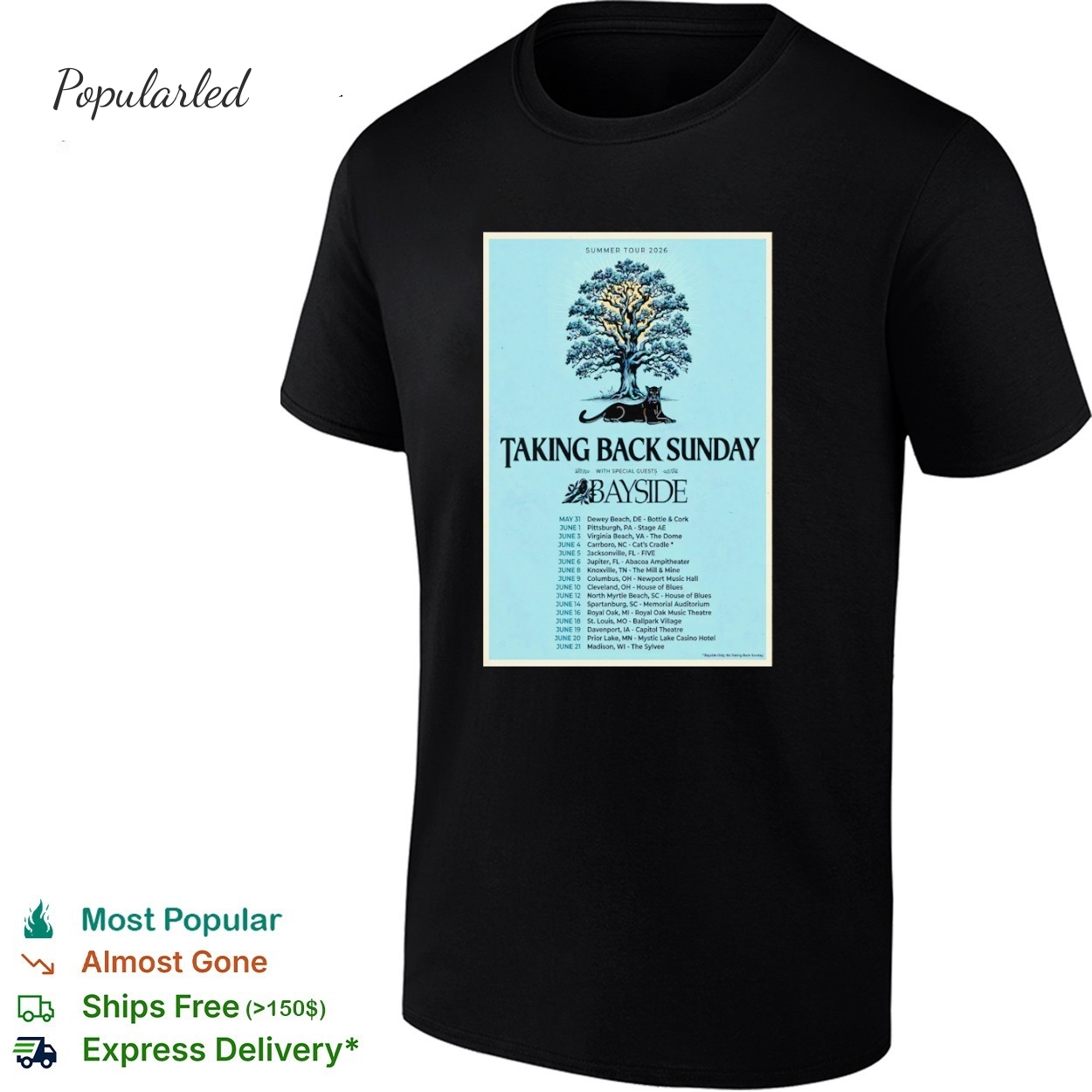 Taking Back Sunday 2026 US Tour with Bayside Poster shirt