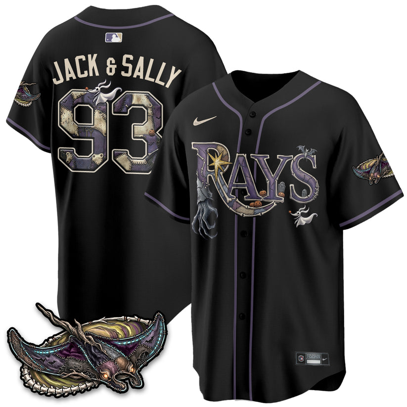Tampa Bay Rays Jack and Sally 93 Halloween Black Baseball Jersey Baseball Fan Collection 1 - Unicasport Tampa Bay Rays Jack and Sally 93 Halloween Black Baseball Jersey Baseball Fan Collection