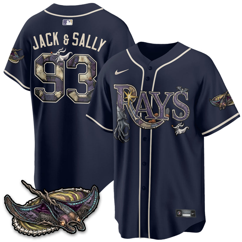 Tampa Bay Rays Jack and Sally 93 Halloween Navy Baseball Jersey Game Day Collection 1 - Unicasport Tampa Bay Rays Jack and Sally 93 Halloween Navy Baseball Jersey Game Day Collection