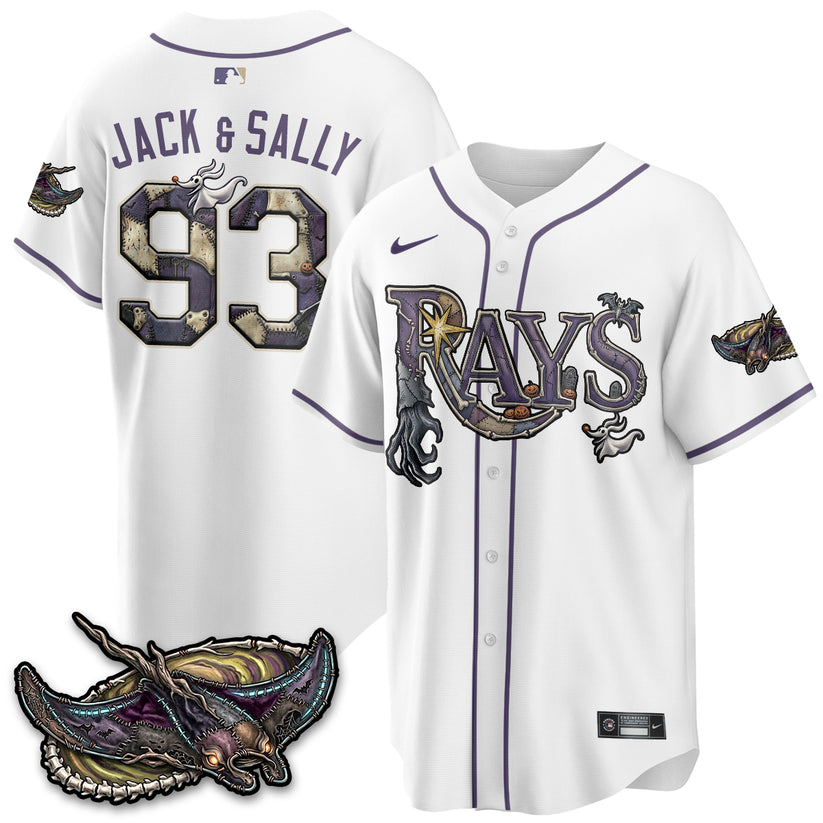 Tampa Bay Rays Jack and Sally 93 Halloween White Baseball Jersey Baseball Collection 1 - Unicasport Tampa Bay Rays Jack and Sally 93 Halloween White Baseball Jersey Baseball Collection