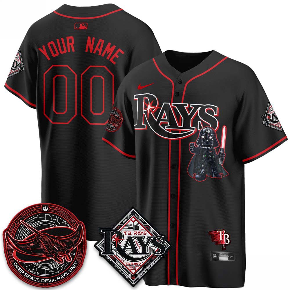 Tampa Bay Rays x Star Wars Black Red Custom Baseball Jersey 1 - Unicasport Tampa Bay Rays x Star Wars Black Red Custom Baseball Jersey