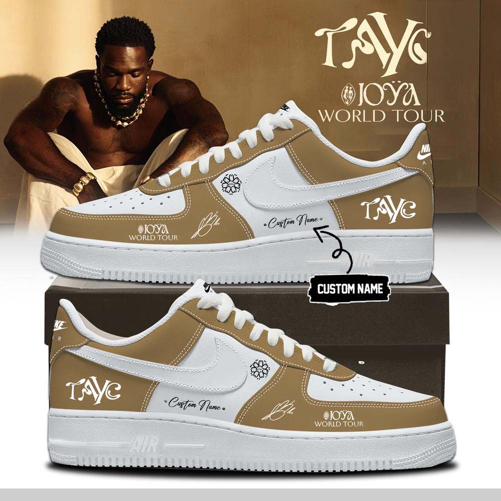 Tayc Joya White and Gold World Tour Air Force 1 Sneakers
