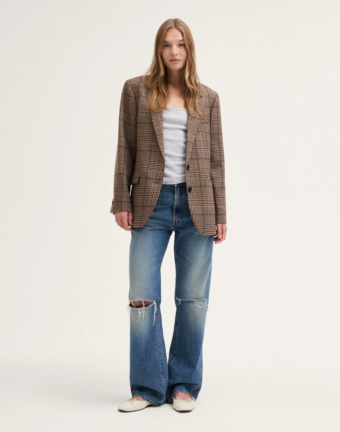 Teeyoulove Brown Zenvoria Classic Plaid Single Breasted Blazer with Notched Lapels - alternate view
