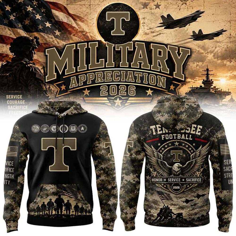 Tennessee Volunteers Military Appreciation 2026 Camo Honor Service Graphic Hoodie