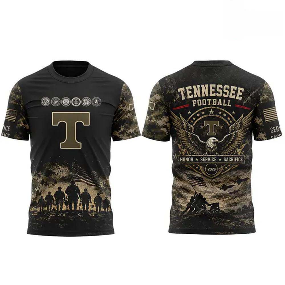Tennessee Volunteers Military Appreciation 2026 t-shirt detail view