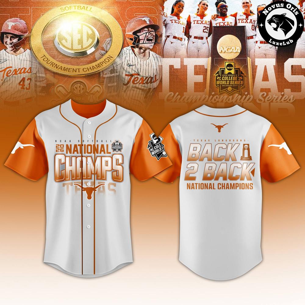 Texas Longhorns 2026 National Champions Back 2 Back WCWS Softball Jersey 1 - Unicasport Texas Longhorns 2026 National Champions Back 2 Back WCWS Softball Jersey