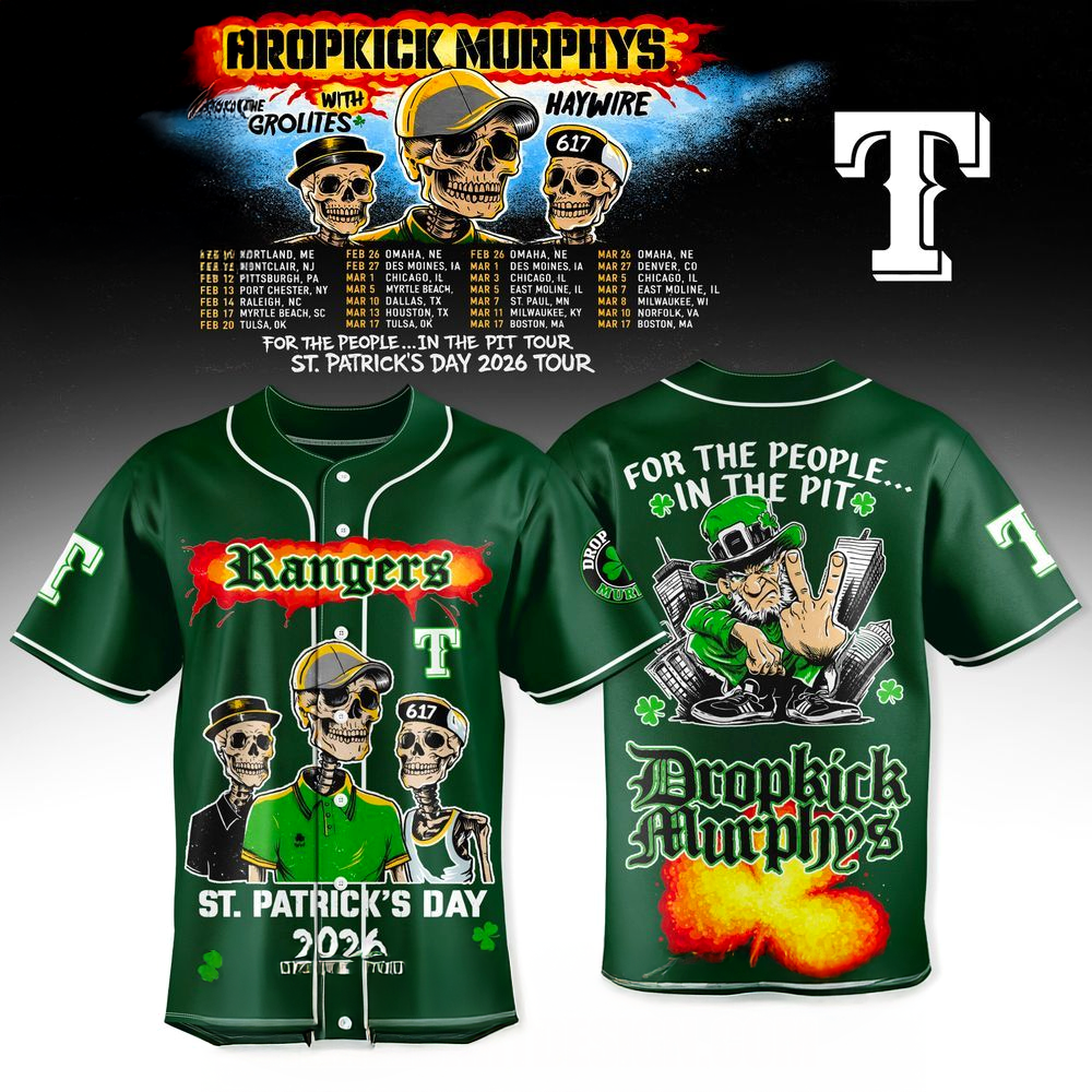 Texas Rangers x Dropkick Murphys St Patricks Day 2026 Tour Baseball Jersey