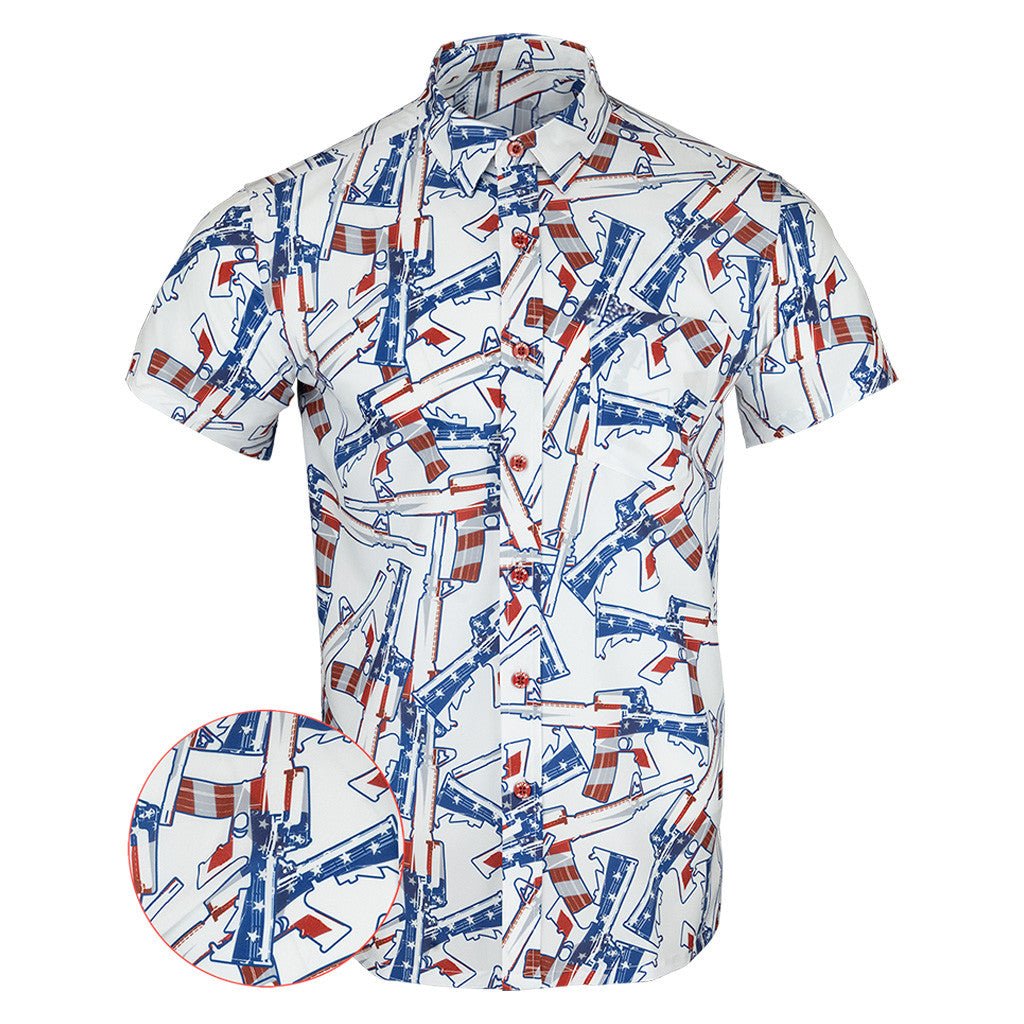 The 4th White Button Down Shirt Gun Print Hawaiian Shirt Patriotic Gifts For Father
