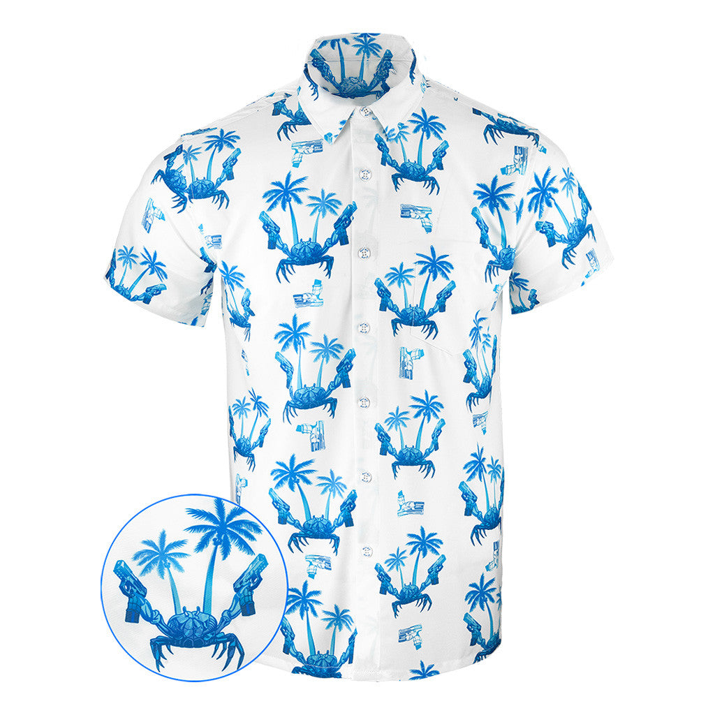 The Crab Blue Button Down Shirt Outdoor Hawaiian Tactical Shirt Gifts For Friends