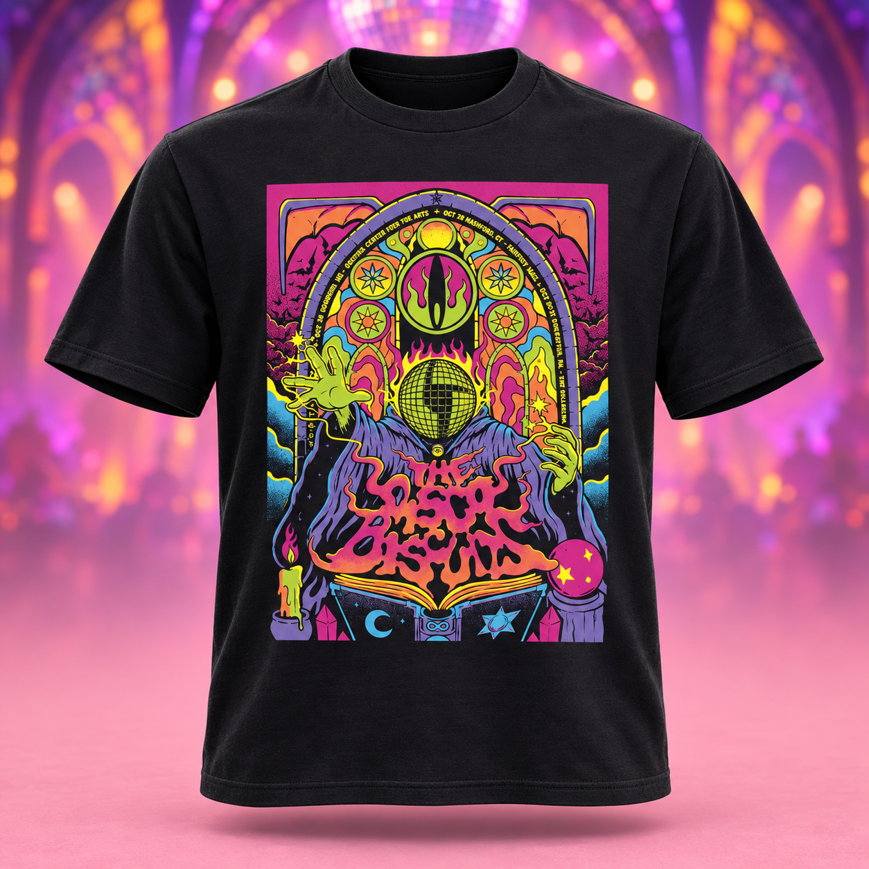 The Disco Biscuits Halloween Shows 2026 poster shirt with Concord NH, Hartford CT, and Worcester MA tour dates