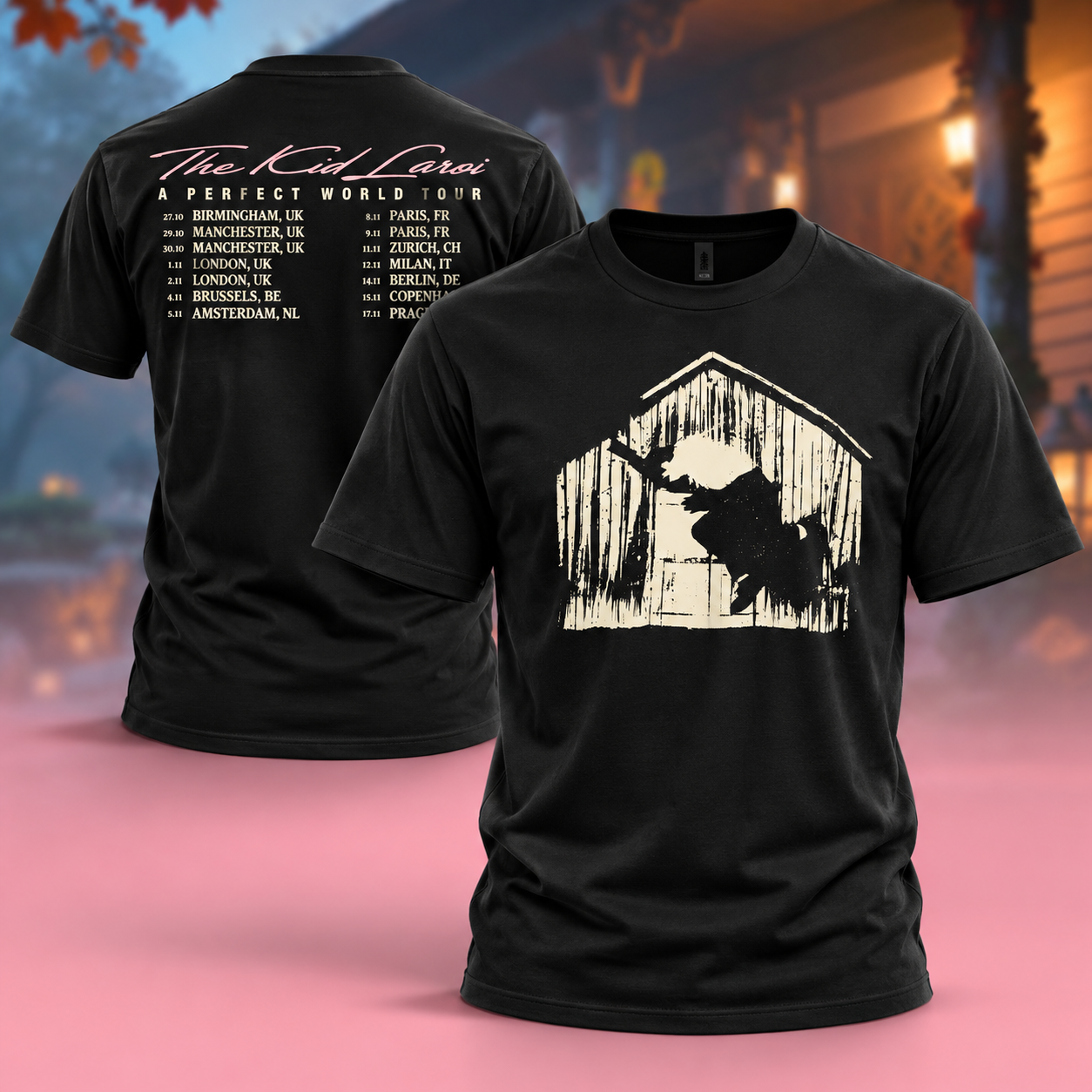 The Kid LAROI Merch A Perfect World UK EU Tour 2026 Silhouette Tour Dates Two Sided Unisex TShirt