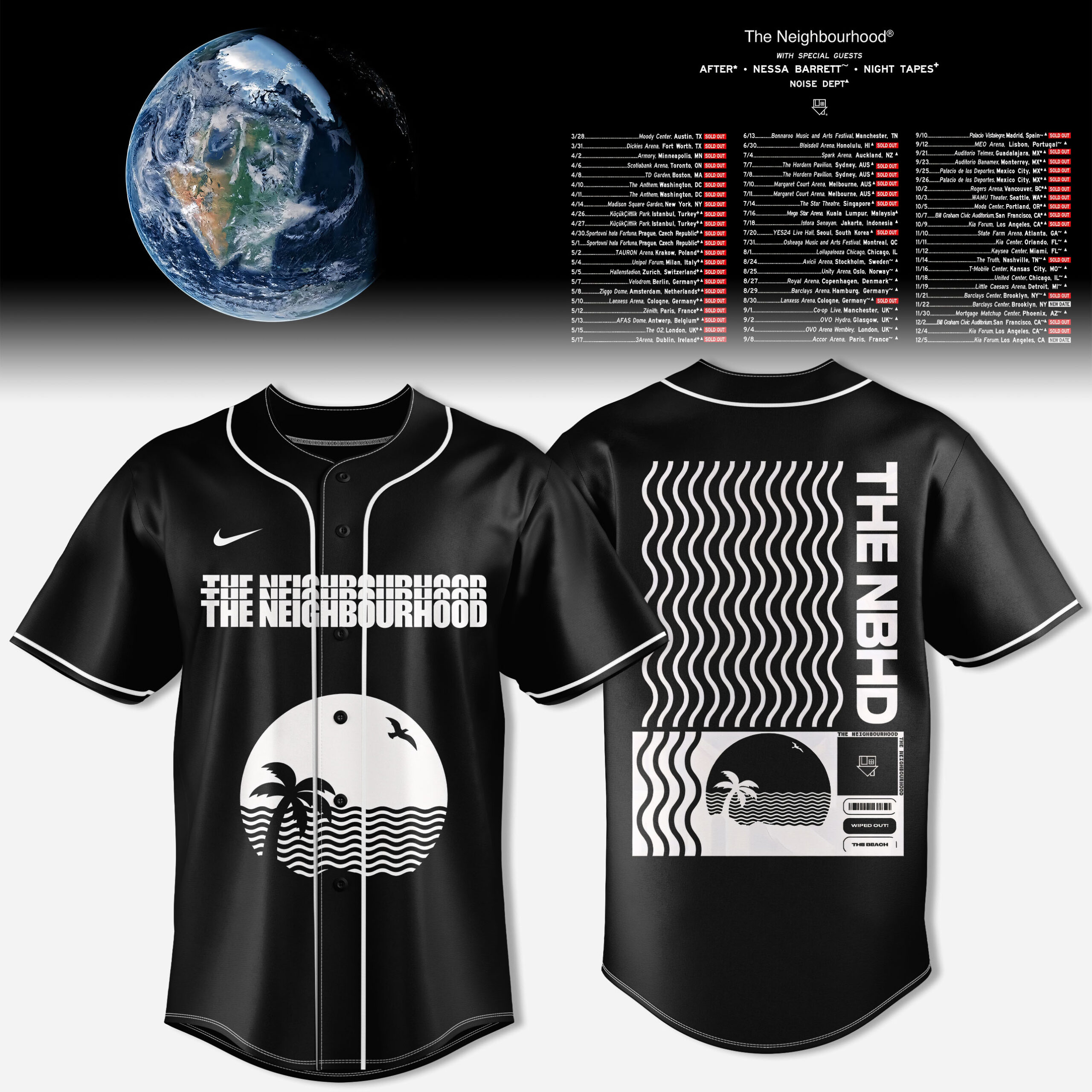 The Neighbourhood ultraSOUND Tour Wave Panel Black Baseball Jersey 1 - Unicasport The Neighbourhood ultraSOUND Tour Wave Panel Black Baseball Jersey