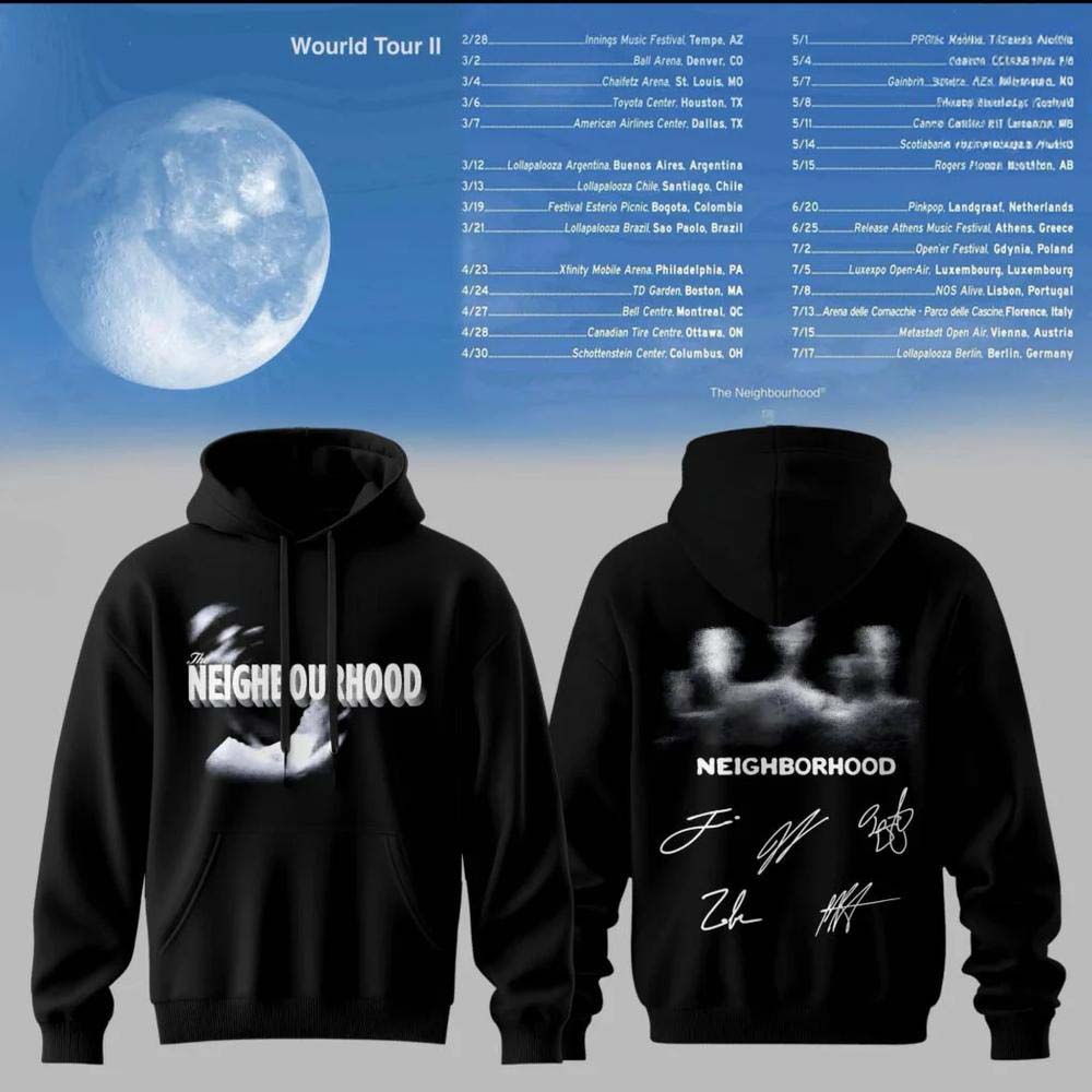 The Neighbourhood The World Tour II 2027 Black Blurred Photo Signature Hoodie Merch
