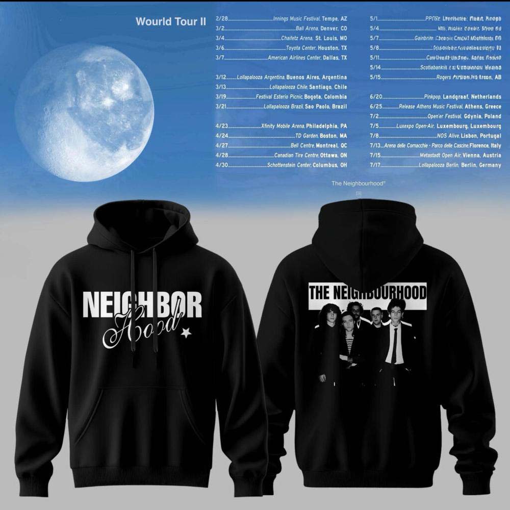 The Neighbourhood The World Tour II 2027 Black Vintage Band Portrait Hoodie Merch
