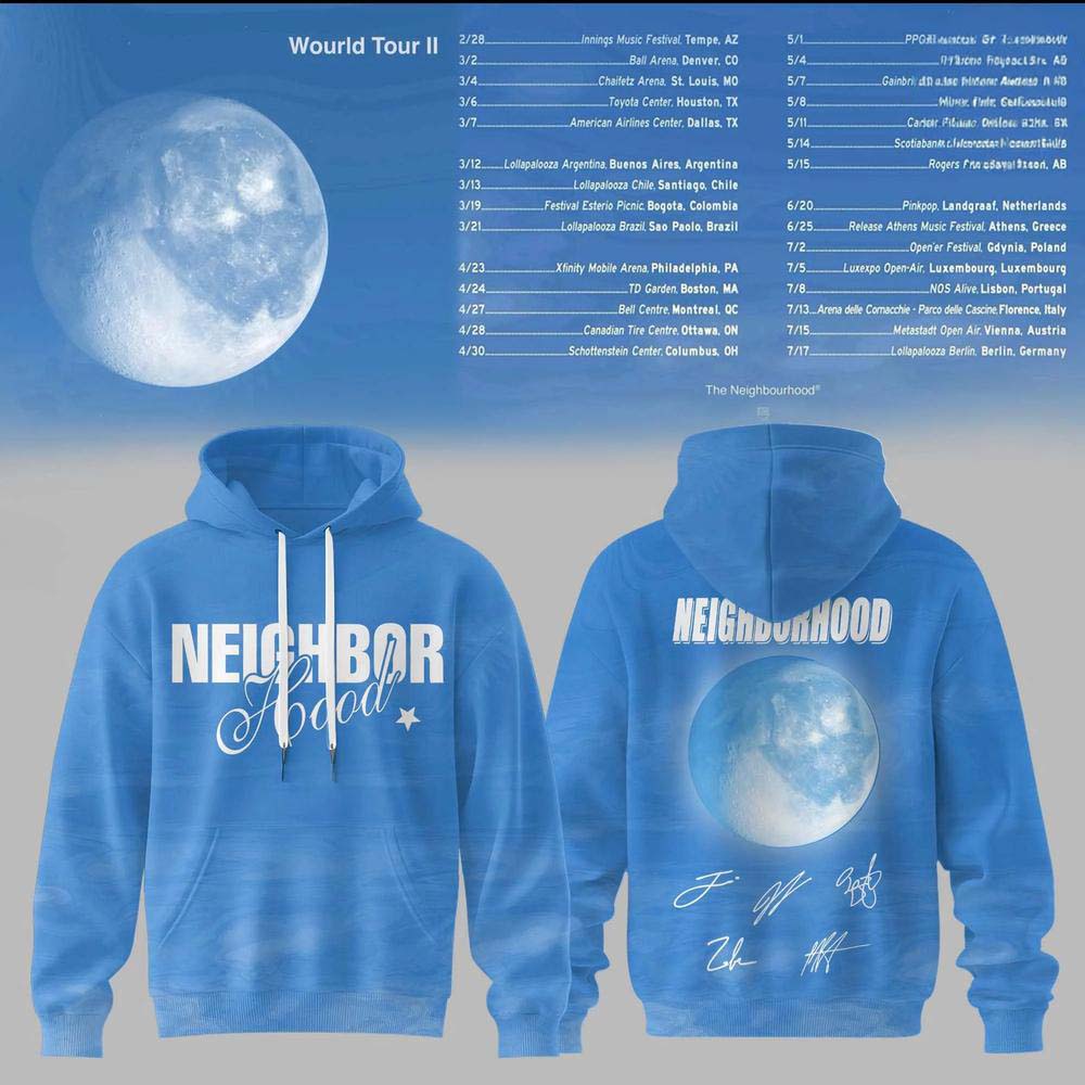 The Neighbourhood The World Tour II 2027 Blue Moon Graphic Hoodie Band Merch