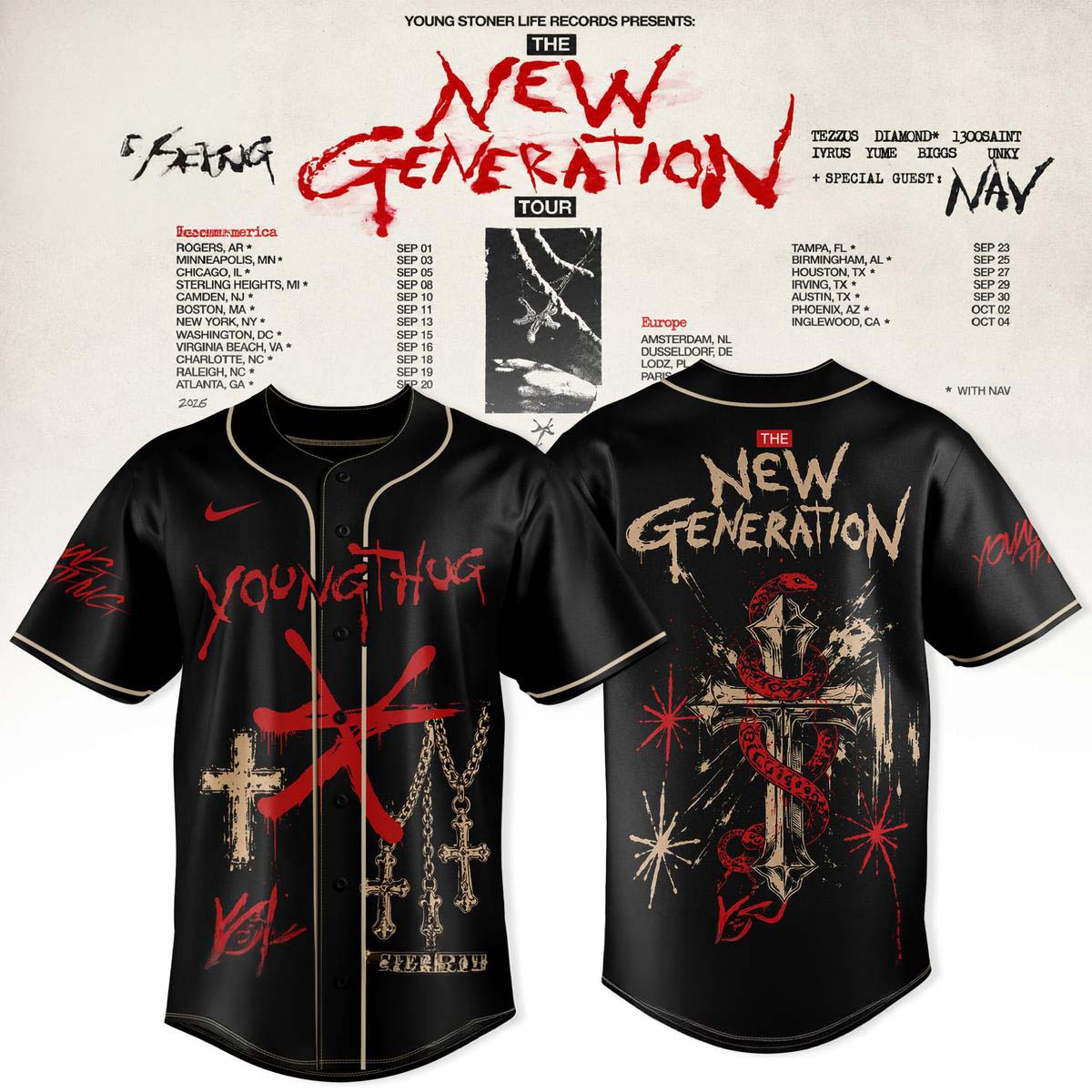 Young Thug The New Generation Tour 2026 Black Baseball Jersey Best Gift for Fans