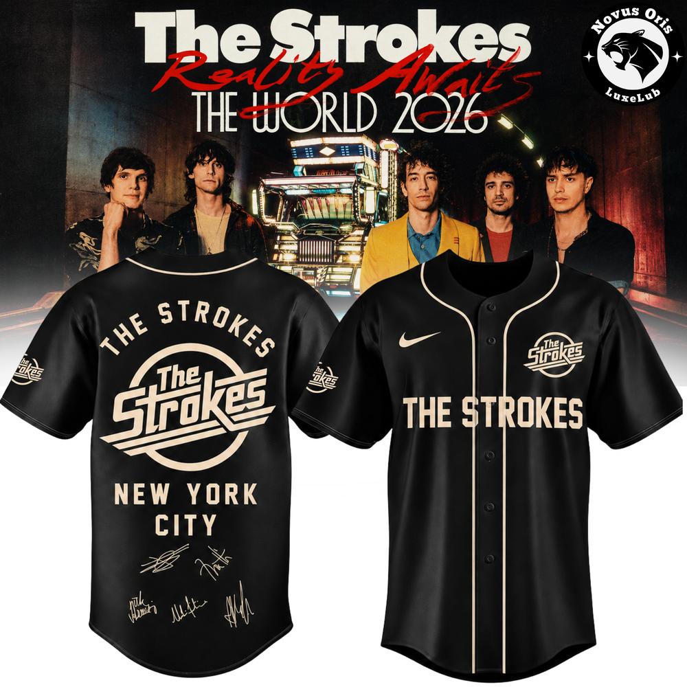 The Strokes Reality Awaits Tour 2026 NYC Signature Baseball Jersey 1 - Unicasport The Strokes Reality Awaits Tour 2026 NYC Signature Baseball Jersey