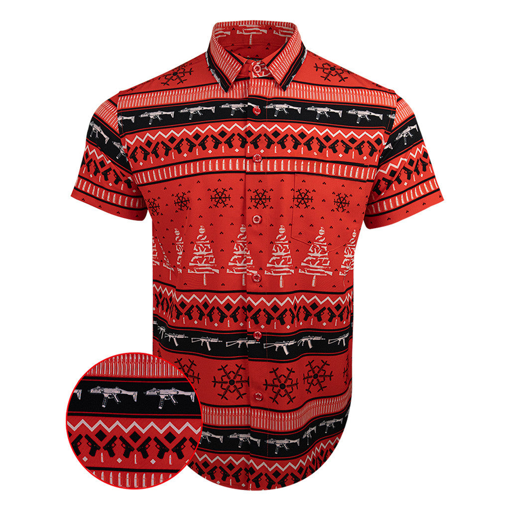 The Workshop Red Button Down Shirt Tactical Hawaiian Shirt Pro Gun Rights Merch Husband Gifts