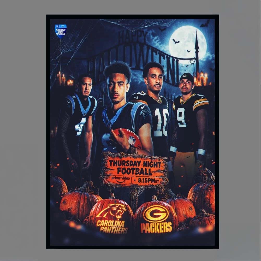 Thursday Night Football Happy Halloween Carolina Panthers vs Green Bay Packers Bryce Young Jordan Love Prime Video Wall Art Print Poster