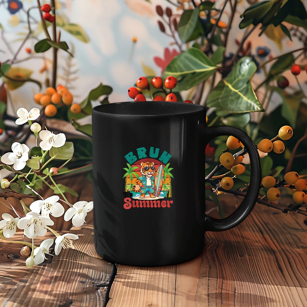 Tiger Surfing Retro Beach Sunglasses Palm Trees Bruh Summer Mug