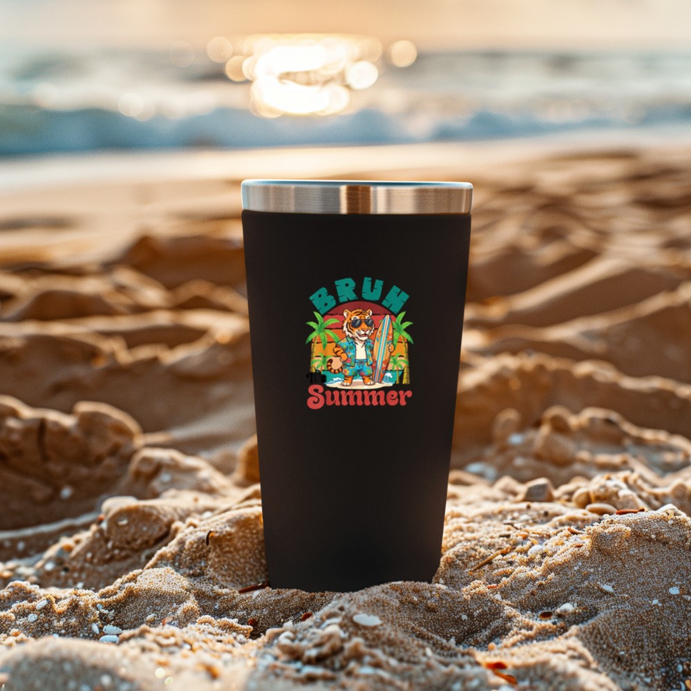 Tiger Surfing Retro Beach Sunglasses Palm Trees Bruh Summer Tumbler