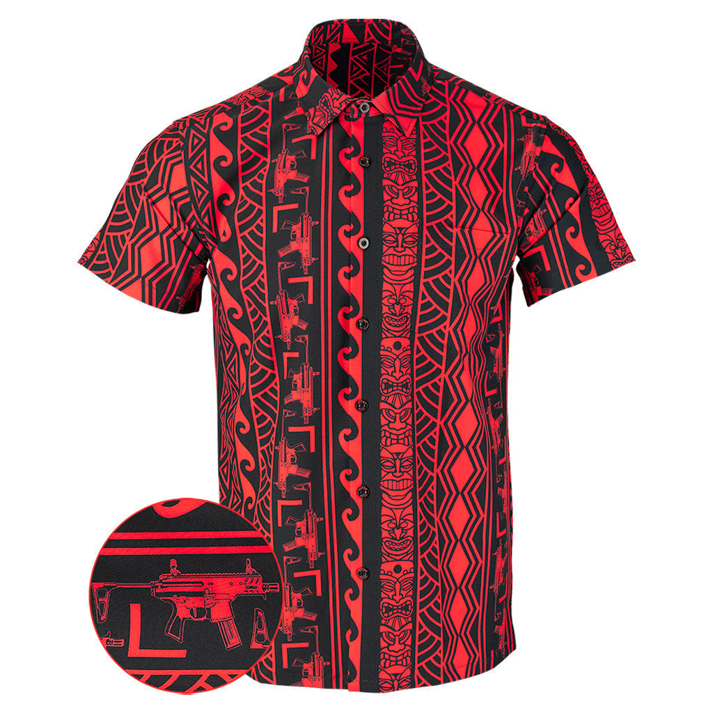 Tiki Black Red Button Down Shirt Tactical Hawaiian Shirt Good Gifts For Father