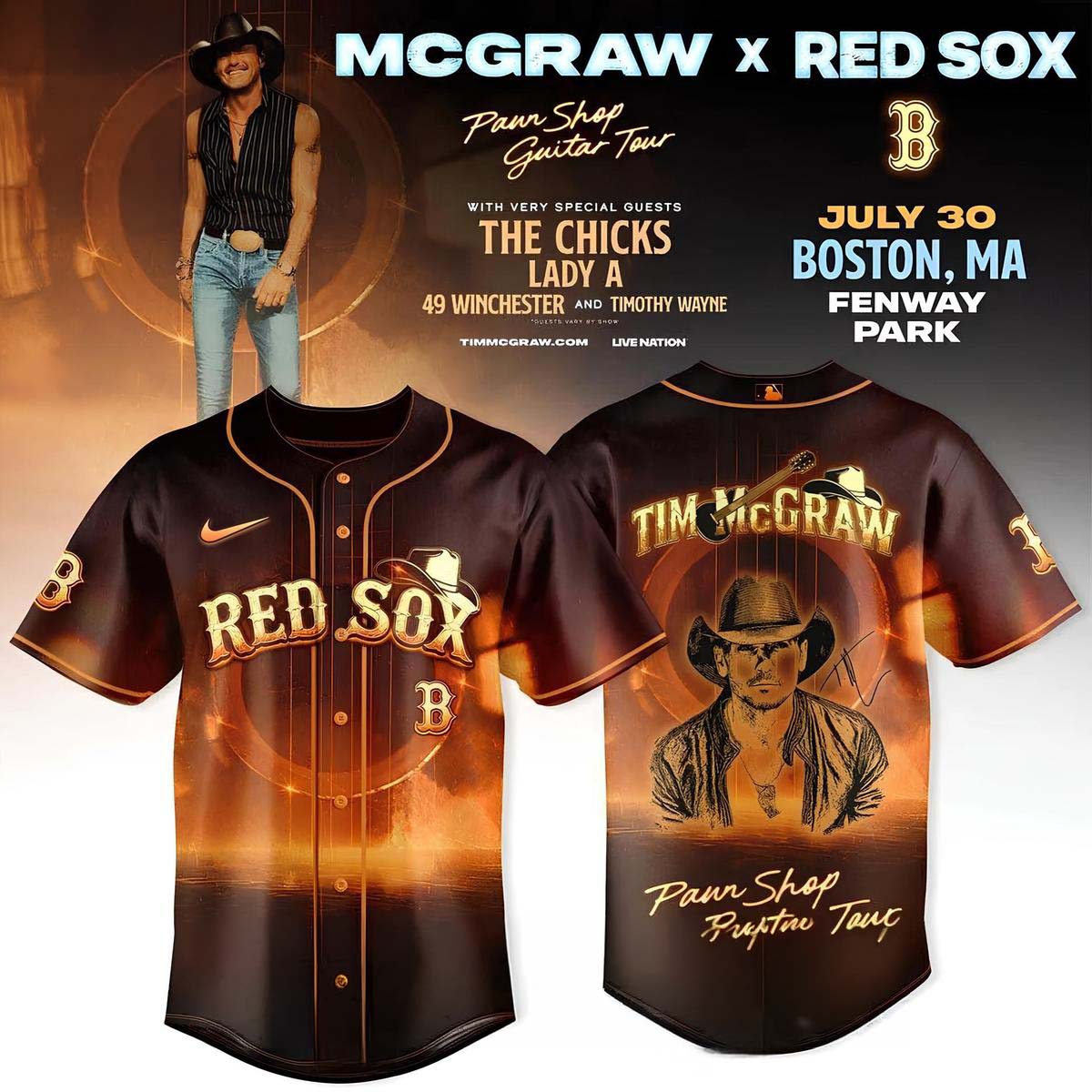 Tim McGraw Concert Night Boston Red Sox Baseball Jersey - Best Gift for Fans