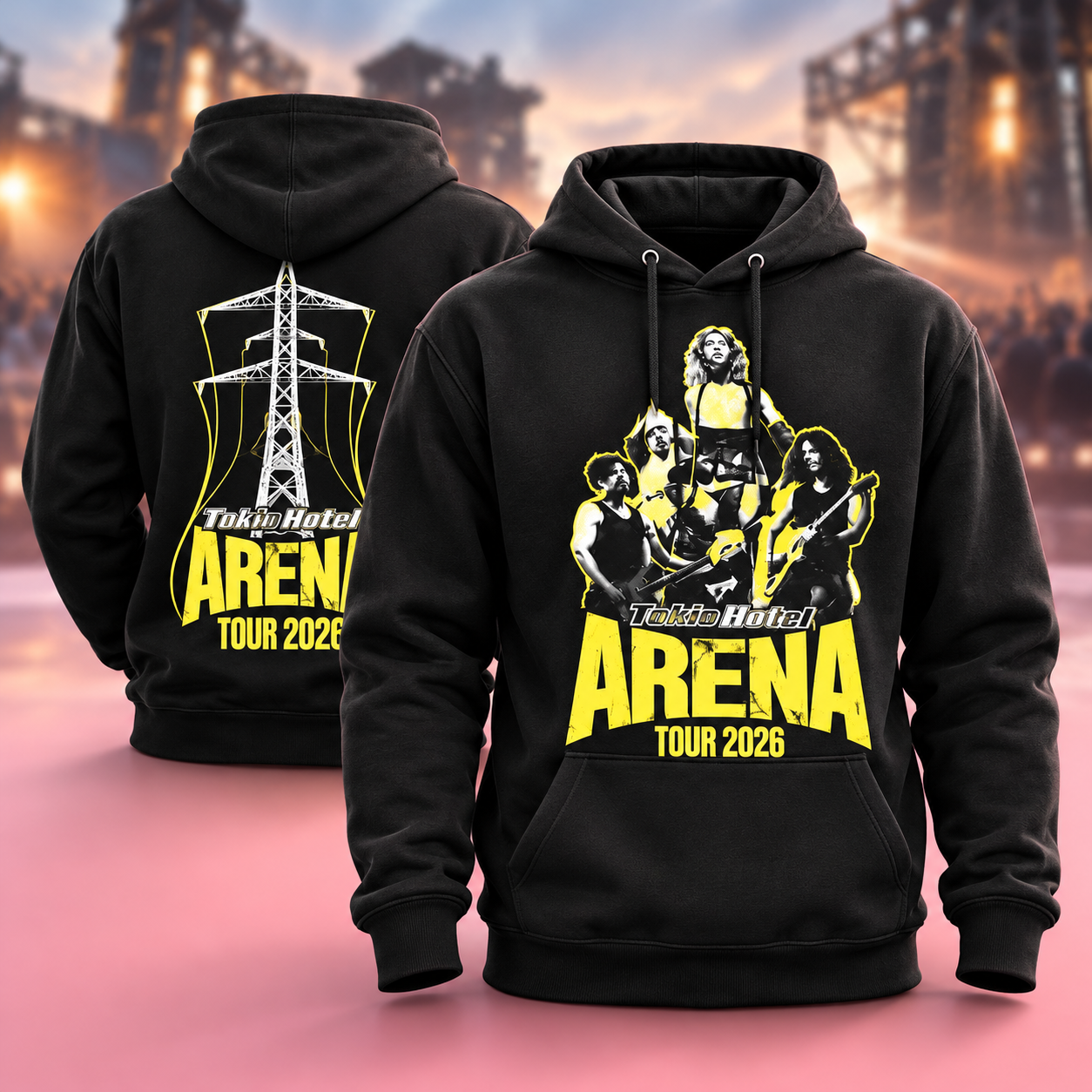 Tokio Hotel Merch Arena Tour 2026 Photo Band Black Two Sided Unisex Hoodie