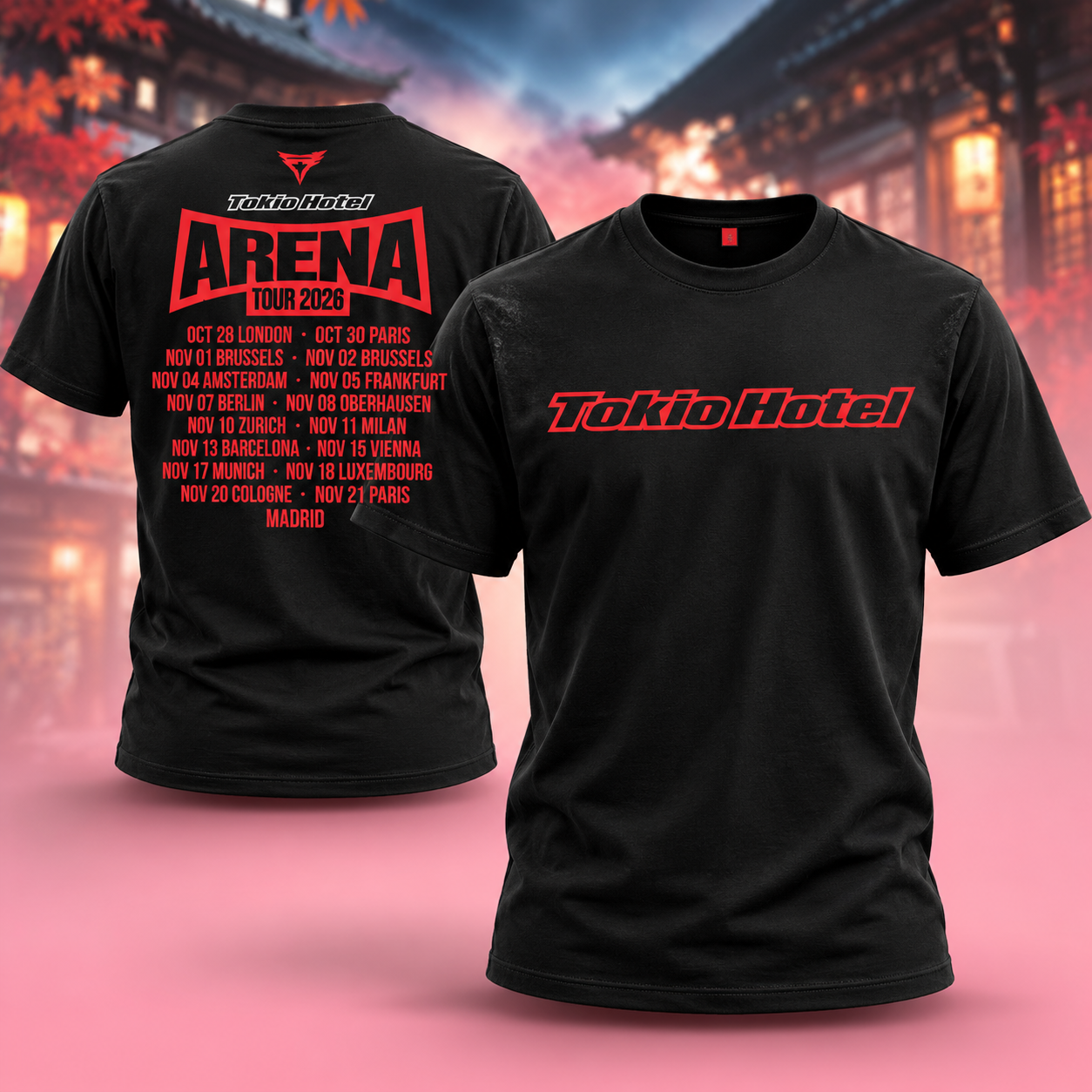 Tokio Hotel Merch Arena Tour 2026 Tour Dates Black Two Sided Unisex TShirt