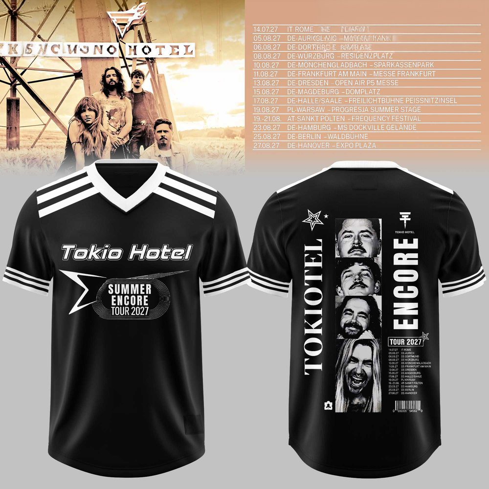 Tokio Hotel Summer Encore Tour 2027 Black Collage Graphic Football Jersey 1 - Unicasport Tokio Hotel Summer Encore Tour 2027 Black Collage Graphic Football Jersey