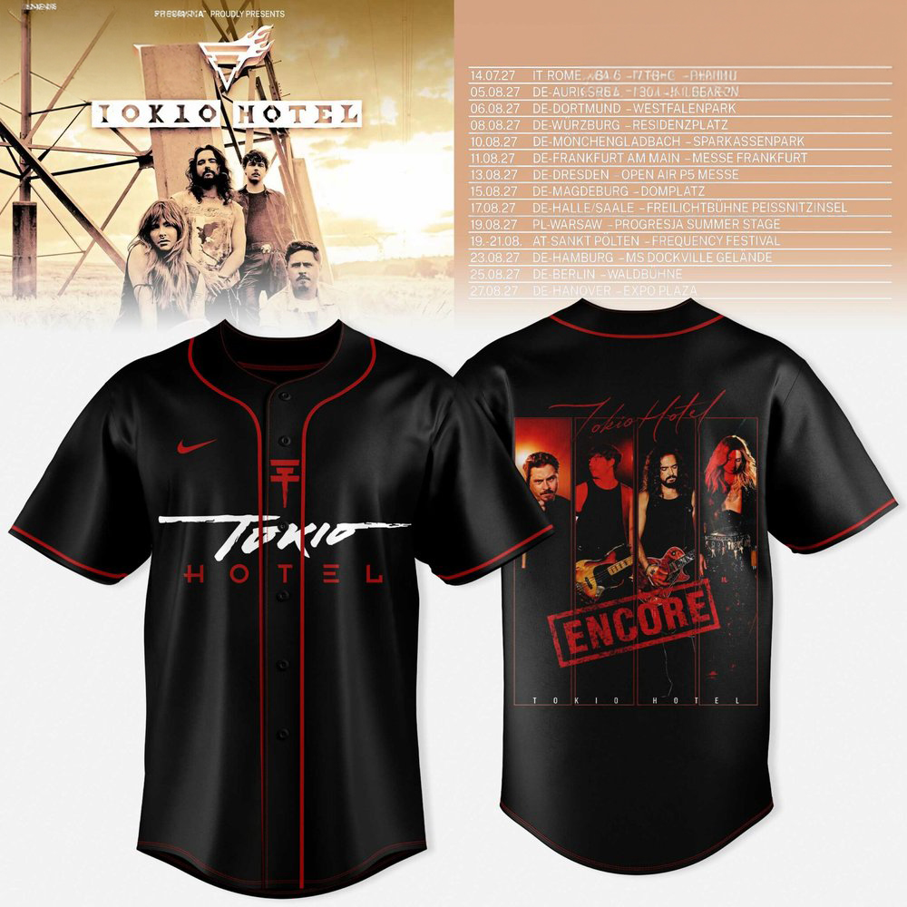 Tokio Hotel Summer Encore Tour 2027 Red Encore Graphic Baseball Jersey 1 - Unicasport Tokio Hotel Summer Encore Tour 2027 Red Encore Graphic Baseball Jersey