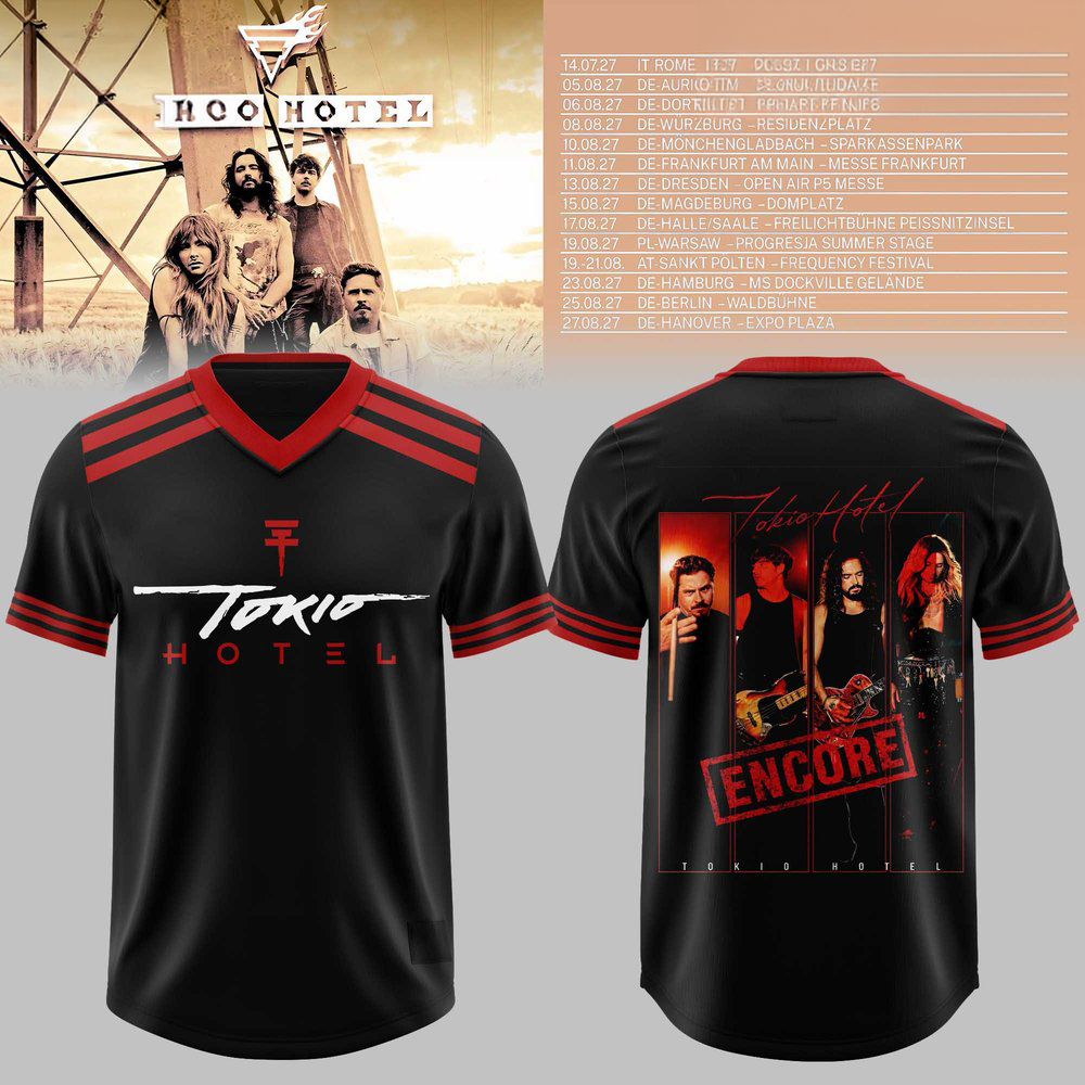 Tokio Hotel Summer Encore Tour 2027 Red Encore Graphic Football Jersey 1 - Unicasport Tokio Hotel Summer Encore Tour 2027 Red Encore Graphic Football Jersey